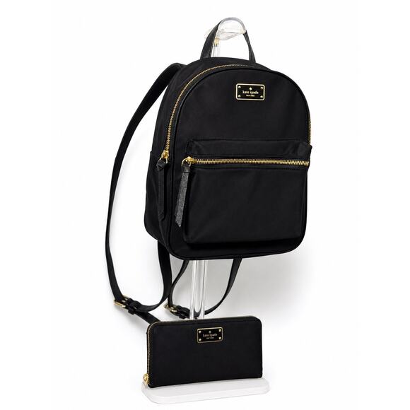 Kate Spade Nylon Backpack & Wallet Set Black Gold Zip WKRU4717 main image 13